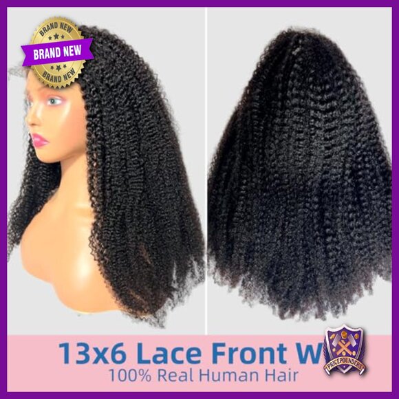 13x6 Lace Front Wig 100% Human Hair Kinky Curly 16 Inch Preplucked main image 7